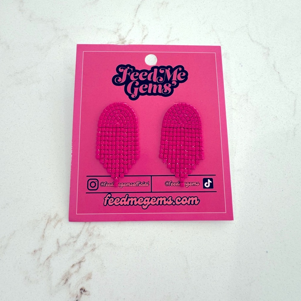 NWT Feed Me Gems Neon Pink Baby Jumbo Earrings